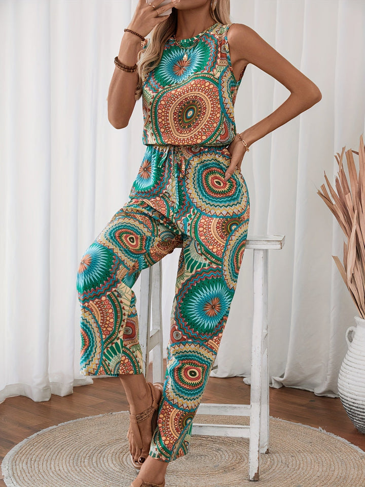 Trendy women's jumpsuit with mandala print for summer - BohoStrahl-S-The Livary