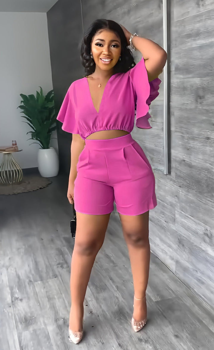 Trendy summer two-piece set with pleated design – Marlene-Rose pink-S-The Livary