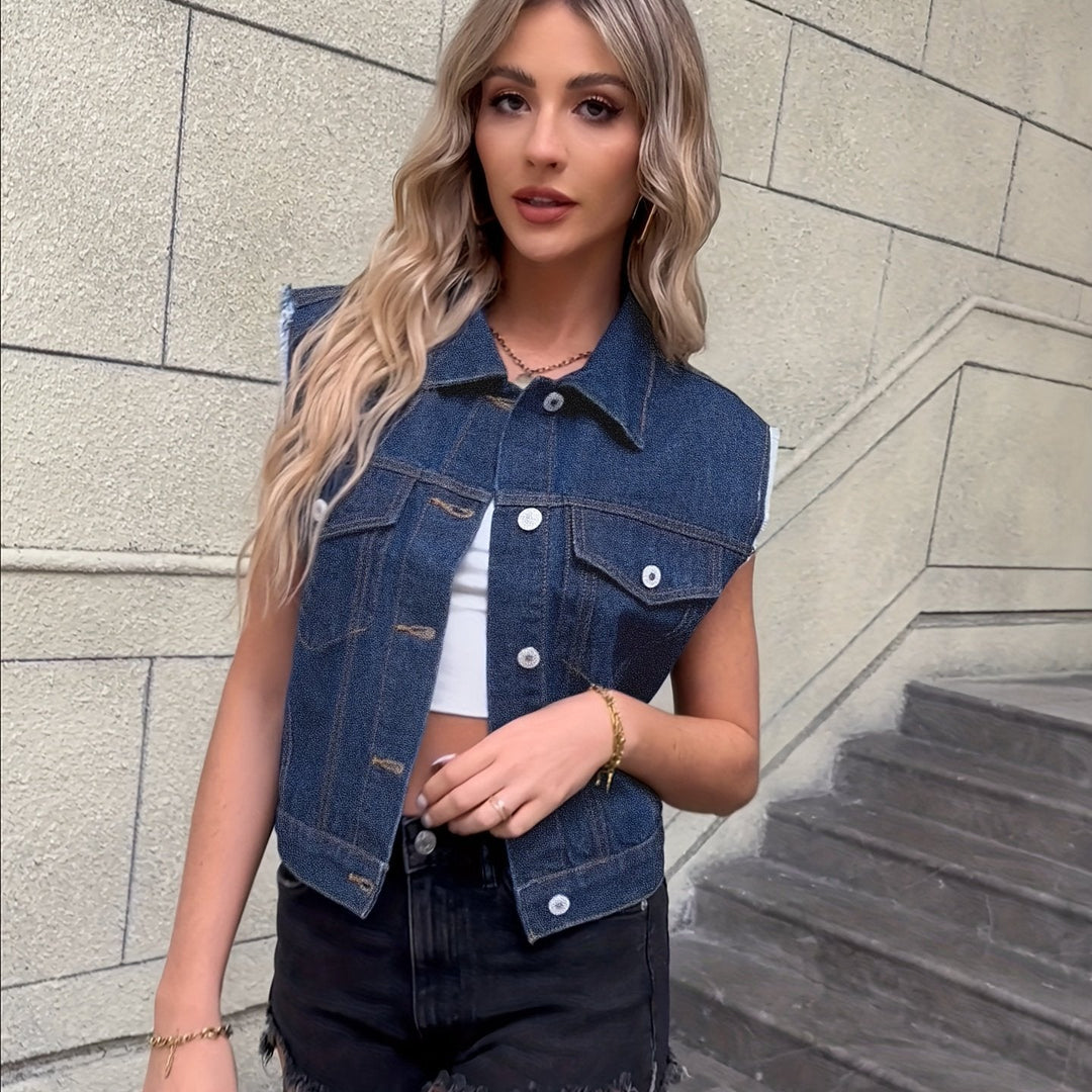 Trendy Sleeveless Denim Vest - Mila-Light blue-XS-The Livary