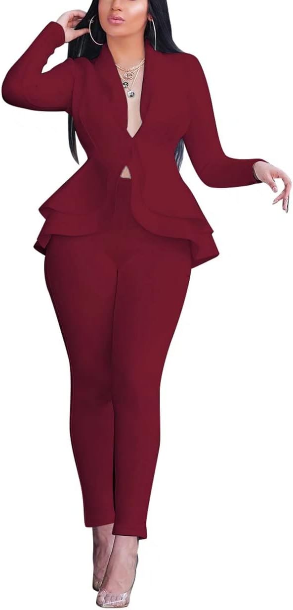 Blazer and Trousers Set - Faylinn-Wine red-S-The Livary