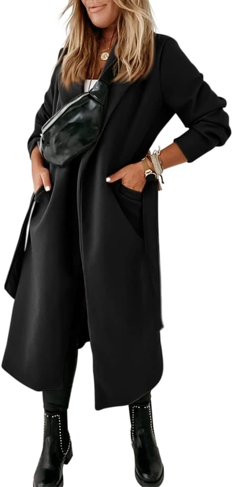 Ladies Classic Coat with Notched Collar and Open Front – Paulina-Olive green-S-The Livary