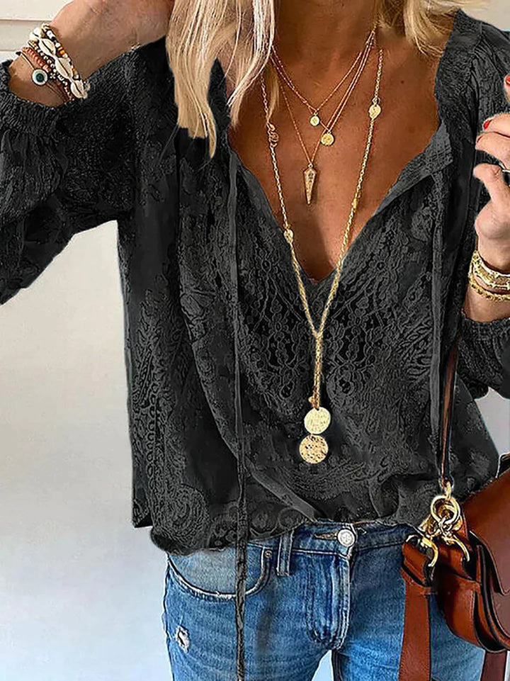 Exclusive Ladies' Blouse with Lace - Elodie-Black-XS-The Livary