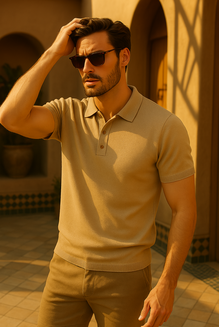 Stylish men's polo made from cashmere-merino wool – Caelan-S-The Livary