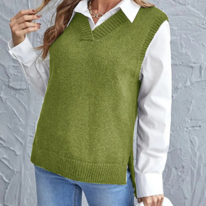Soft Knitted Vest with V-Neck - Faye-Green-S-The Livary