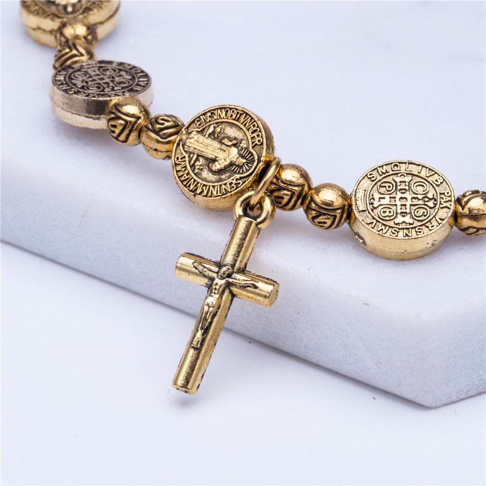 Gold and Silver Coloured Christian Cross Bracelet - Solana-Gold-The Livary
