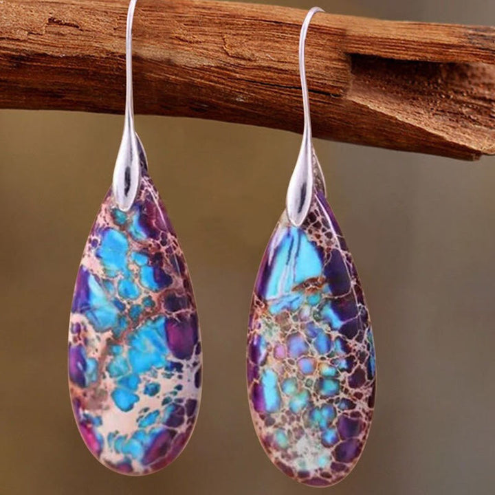 Droplet-shaped Emperor Stone Earrings - Amara-Purple-The Livary