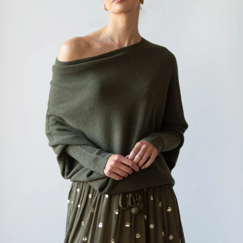 Asymmetric Oversized Women's Sweater - Sophia-Dark green-The Livary