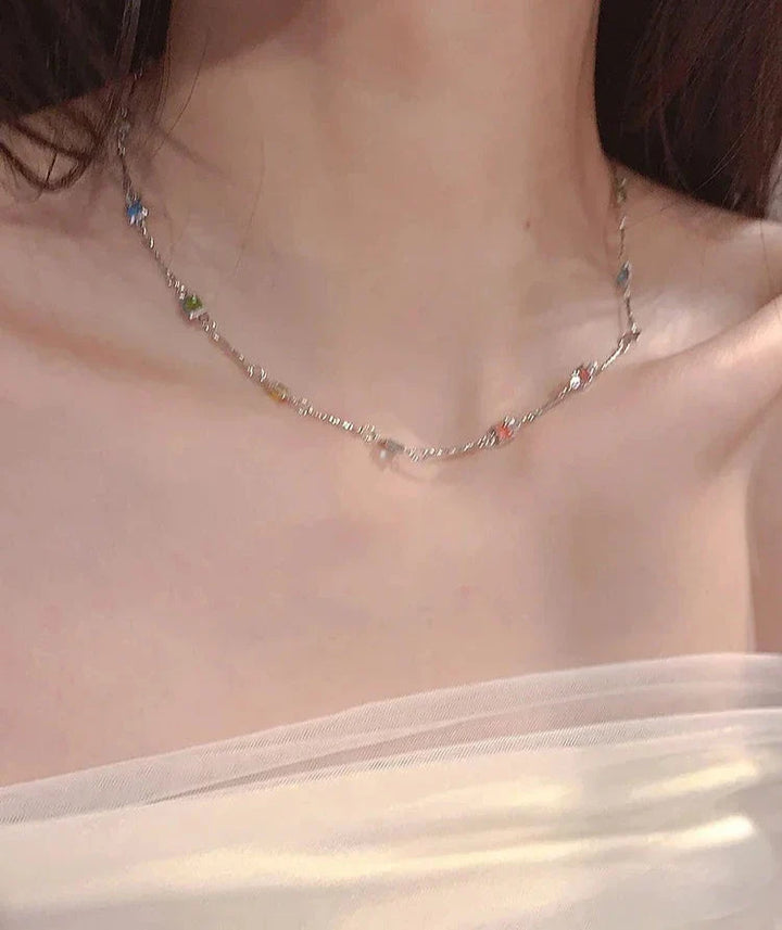 Lovely Gold/Silver Necklace with Colourful Stones - Ivy-Gold-The Livary