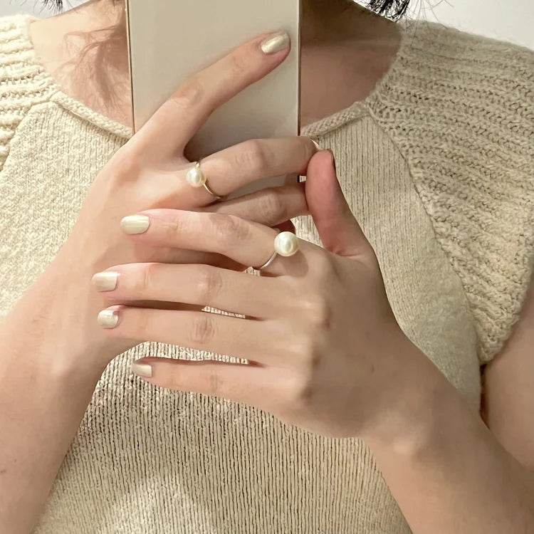 Classic Adjustable Pearl Ring - Sofia-White-The Livary