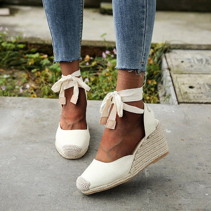 Stylish espadrille sandals for women – Maribel-White-3-The Livary