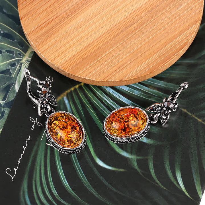 Retro Flower Earrings with Amber - Nora-The Livary