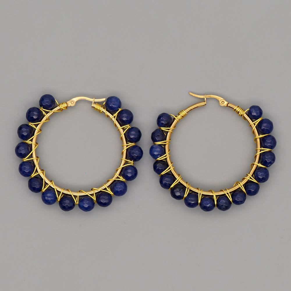 Boho Natural Crystals Large Hoop Earrings - Sanne-Blue Sandstone-The Livary