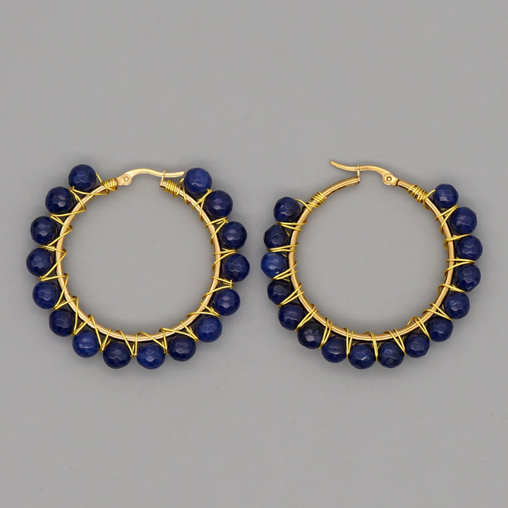 Boho Natural Crystals Large Hoop Earrings - Sanne-Blue Sandstone-The Livary