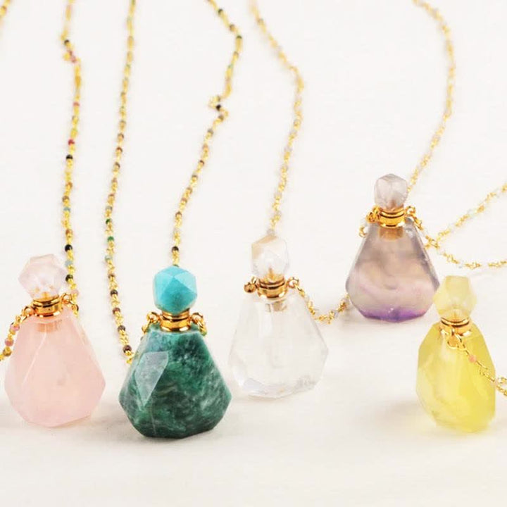 Crystal Perfume Bottle Necklace - Iris-Rose quartz-The Livary