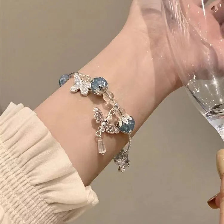 Heavenly Blue Butterfly Bracelet with Floral Pattern - Lilac-The Livary