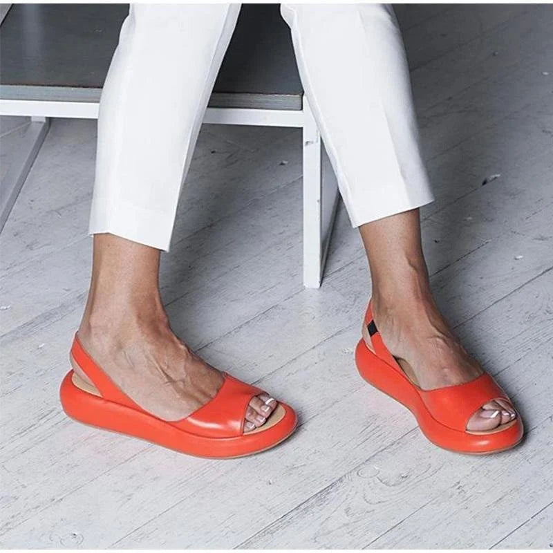 Orthopaedic ladies' comfort sandals with low heel – Livana-Orange-3-The Livary