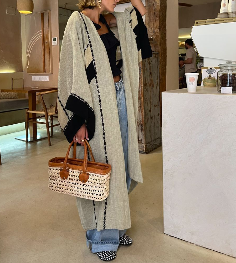 Comfortable Long Kimono with Border Print - Lyanna-S-The Livary