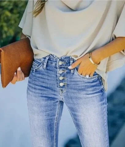 Trendy High-Waisted Denim Trousers - Mila-Blue-S-The Livary
