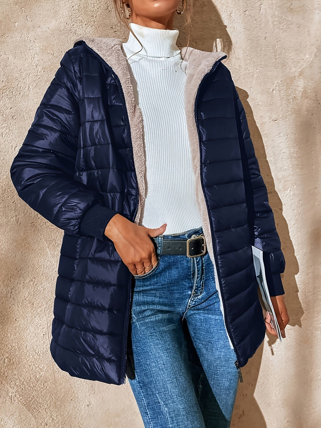 Fleece Lined Women's Jacket with Zip - Eliza-Dark blue-XS-The Livary