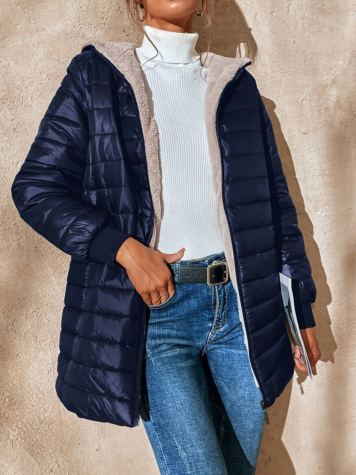 Fleece Lined Women's Jacket with Zip - Eliza-Dark blue-XS-The Livary