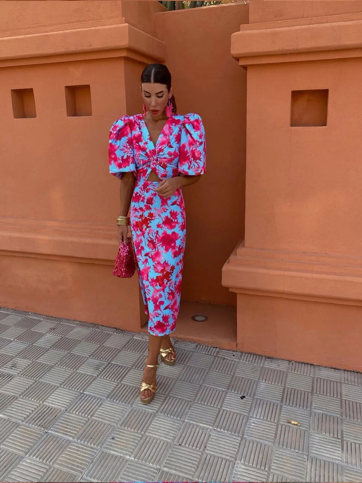 Colourful ladies' dress with pleated sleeves & comfortable cut – Noelia-Pink-L-The Livary