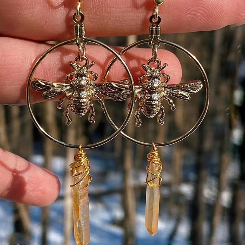 Natural Crystal Moon Stars Earrings - Elara-Citrine-The Livary