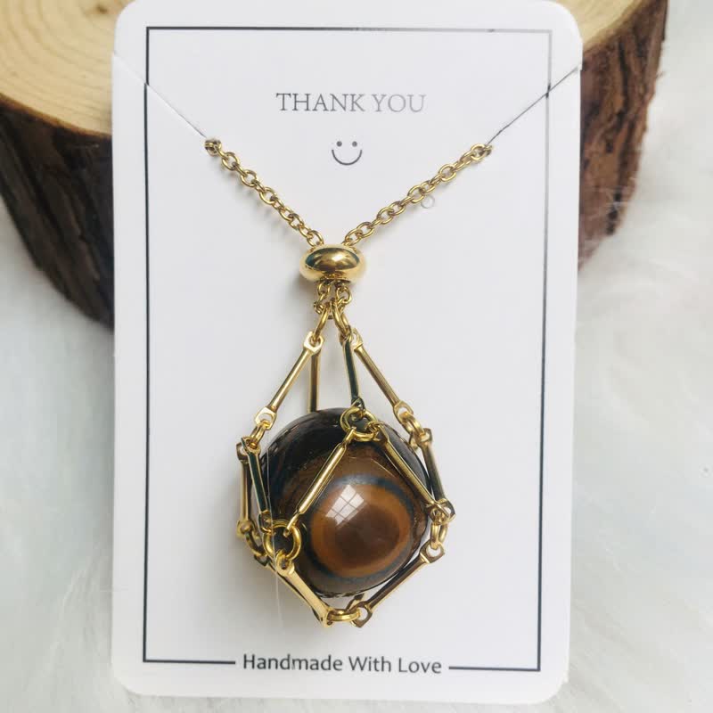 Small Natural Crystal Stone Bracelet Necklace - Iris-Tiger's eye-Gold-The Livary