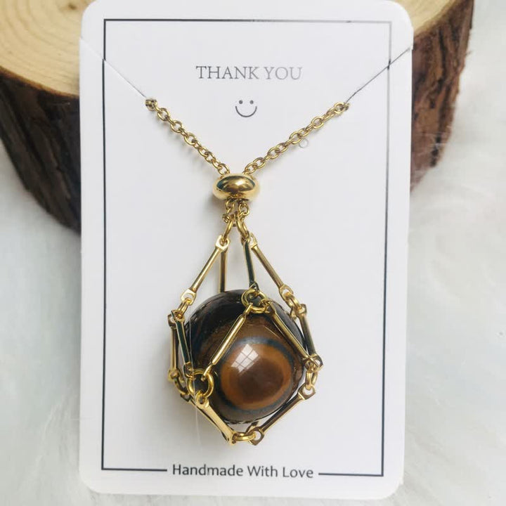 Small Natural Crystal Stone Bracelet Necklace - Iris-Tiger's eye-Gold-The Livary