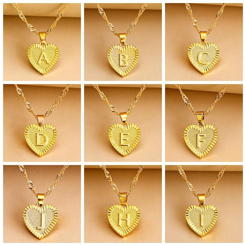 Gold Initial Heart Pendant Necklace - Amara-W-The Livary