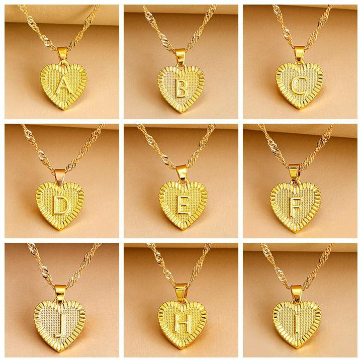 Gold Initial Heart Pendant Necklace - Amara-W-The Livary