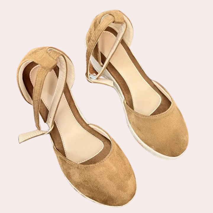 Comfortable women's wedges with adjustable strap & wedge heel – Alina-Brown-3-The Livary