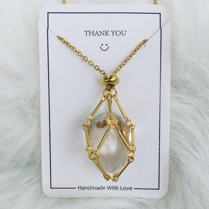 Small Natural Crystal Stone Bracelet Necklace - Iris-Clear crystal-Gold-The Livary
