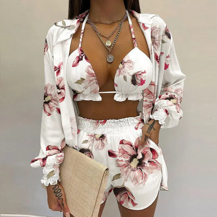 Stylish 3-piece summer outfit for the beach and pool - TropenGlow-Print/White-S-The Livary