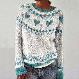Comfy Jumper with Heart Print - Amelise-S-The Livary