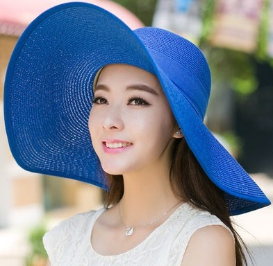 Foldable ladies' beach hat with a wide brim for summer – Vanessa-Blue-The Livary