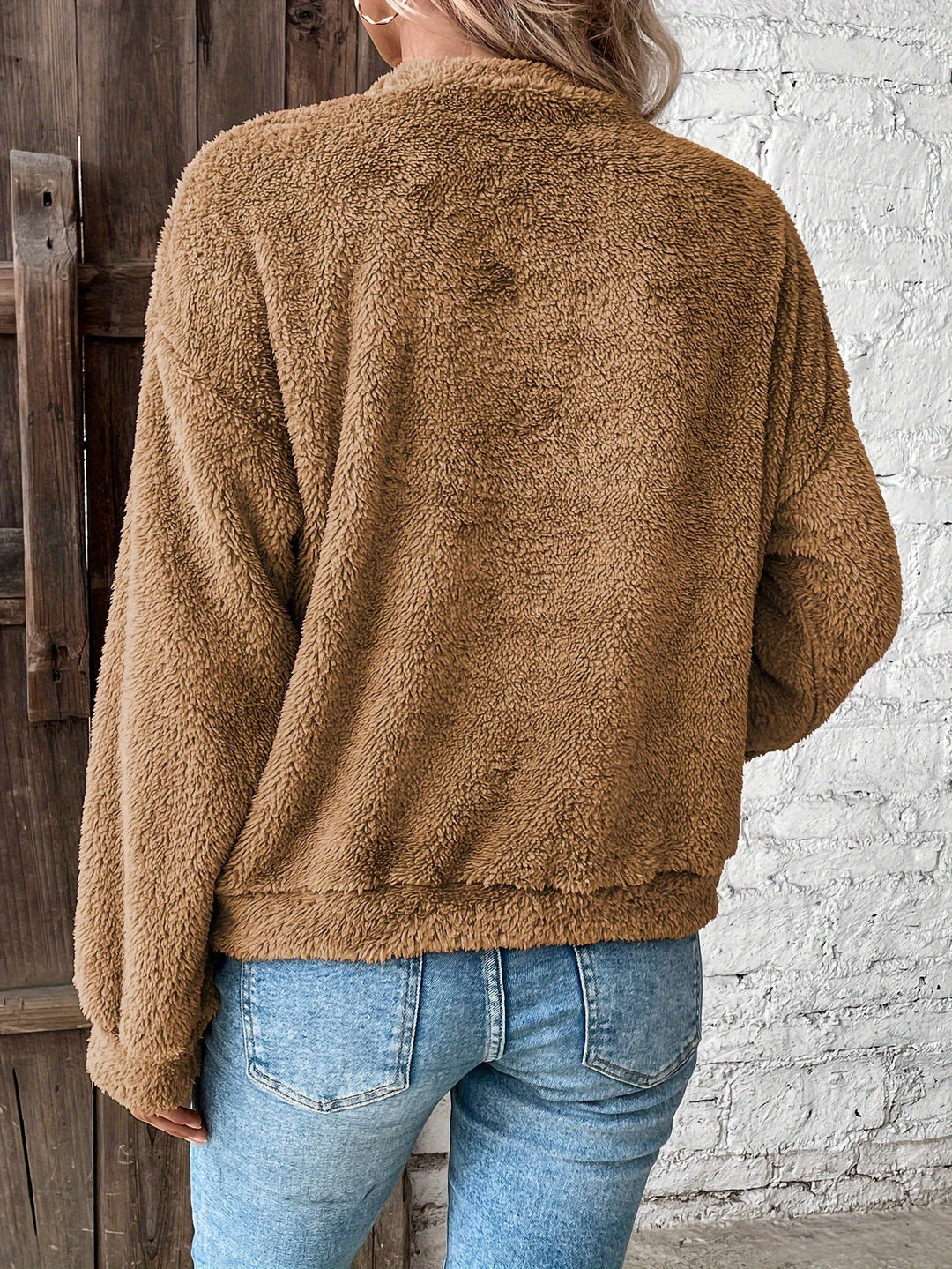 Comfortable Teddy Pullover Sweatshirt - Livia-Light brown-S-The Livary