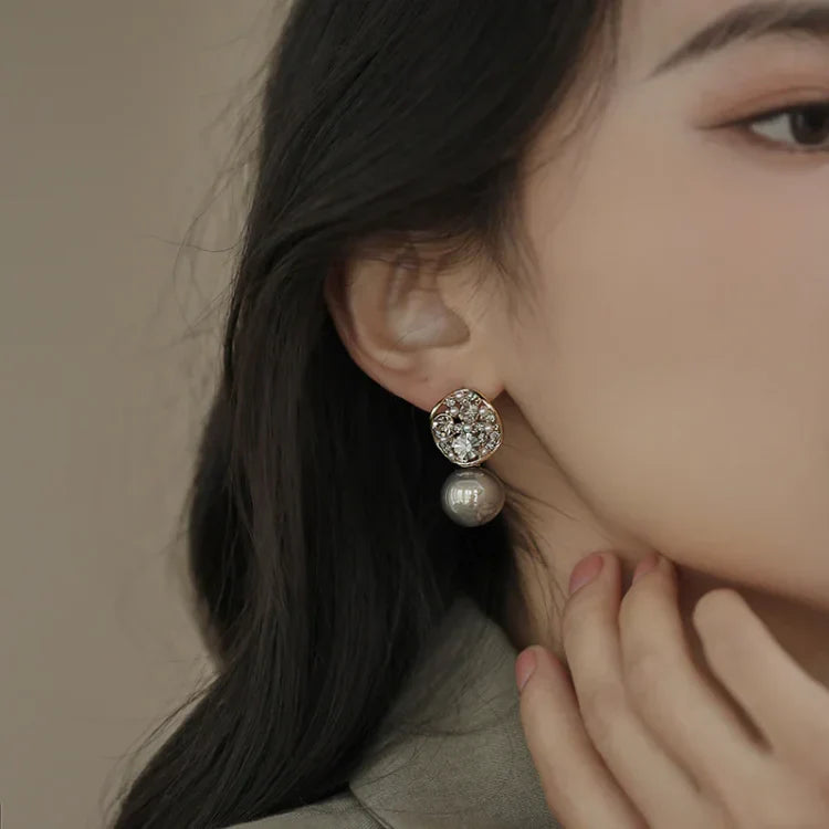 Grey/Taupe Luxury Crystal Pearl Earrings - Eloria-Grey-The Livary