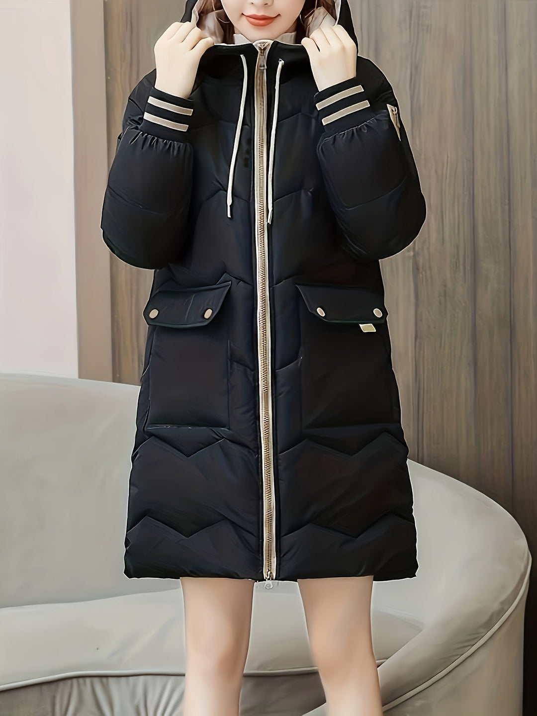 Warm Quilted Hoodie Jacket with Zip - Valencia-Red-S-The Livary