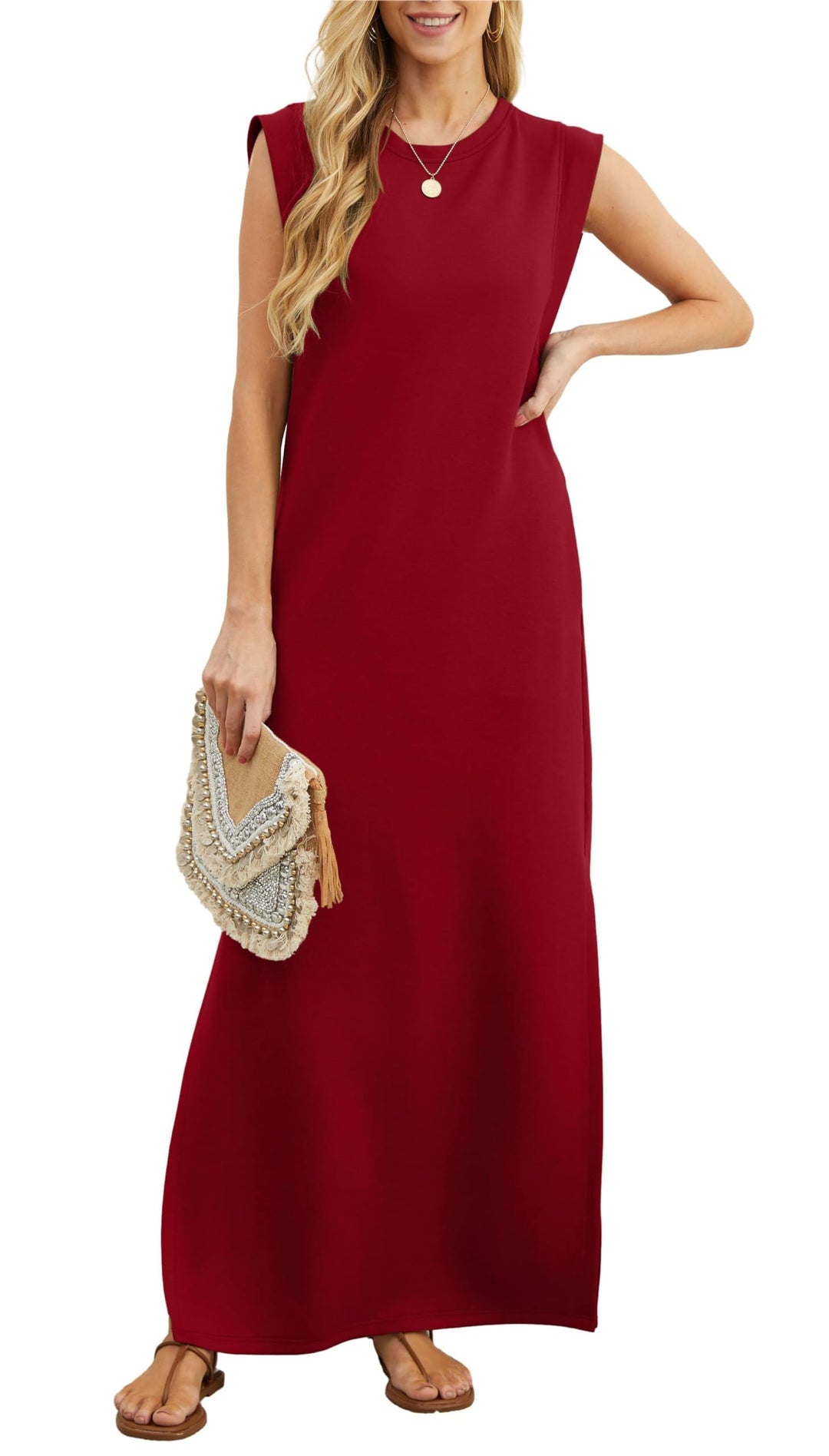 Airy maxi dress with pockets for women – Romy-Wine red-S-The Livary