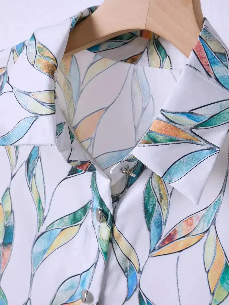 Trendy women's blouse with abstract pattern and button placket – Marlene-White-XS-The Livary