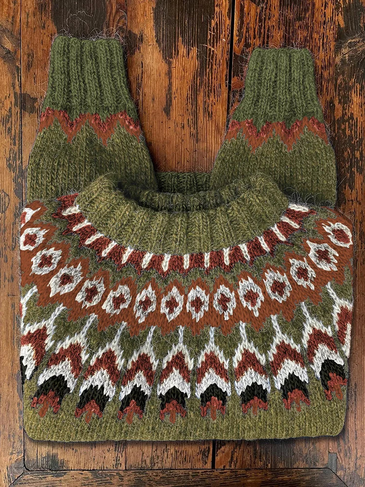 Retro Knitted Women's Sweater - Eloise-Green-XS-The Livary