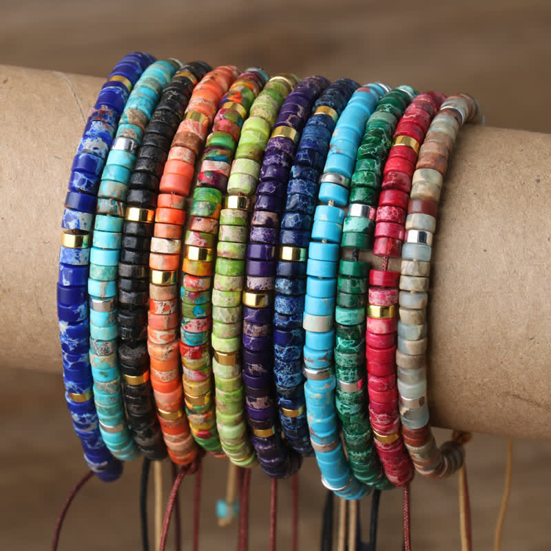 Braided Bracelet with 2.4 mm Natural Stone Rollers - Seraphina-Kaiserstein-The Livary