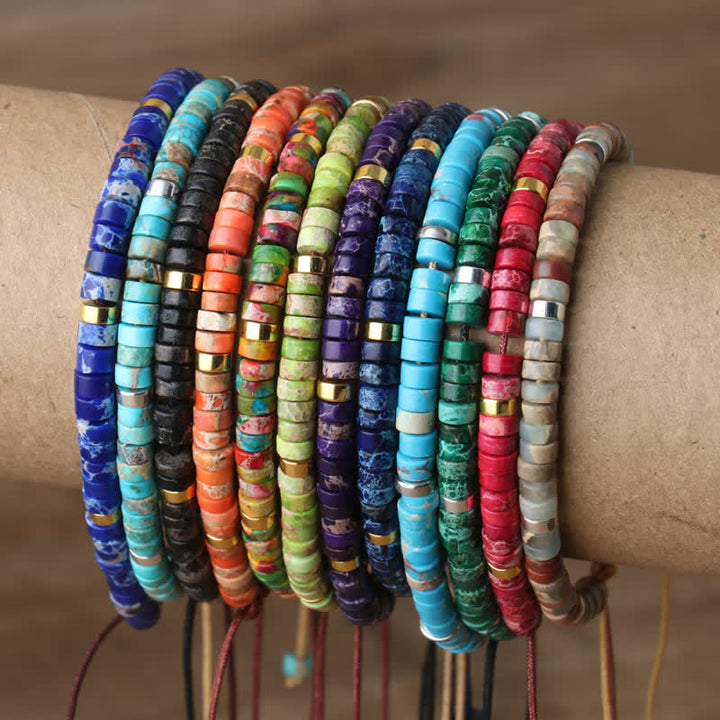 Braided Bracelet with 2.4 mm Natural Stone Rollers - Seraphina-Kaiserstein-The Livary