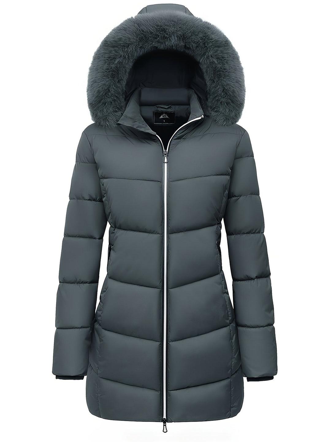 Warm Puffy Jacket with Stylish Details - Evelyne-Dark grey-S-The Livary
