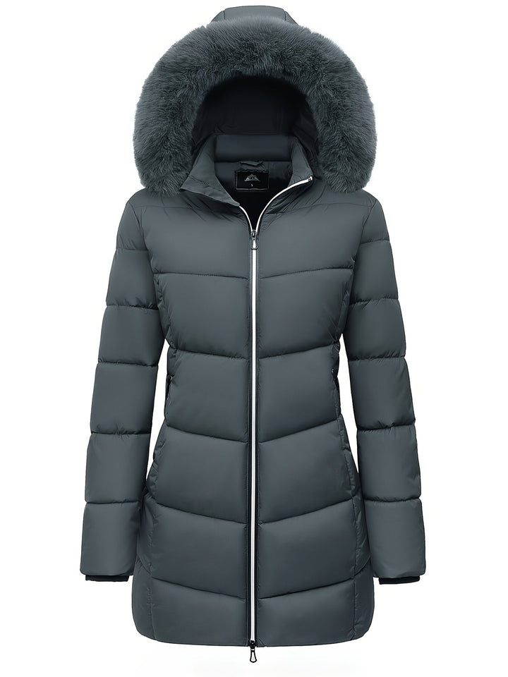 Warm Puffy Jacket with Stylish Details - Evelyne-Dark grey-S-The Livary