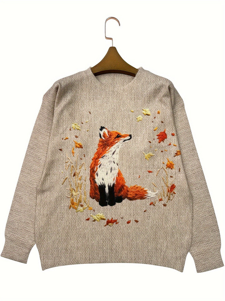 Trendy Sweater with Fox Print - Elisanne-S-The Livary
