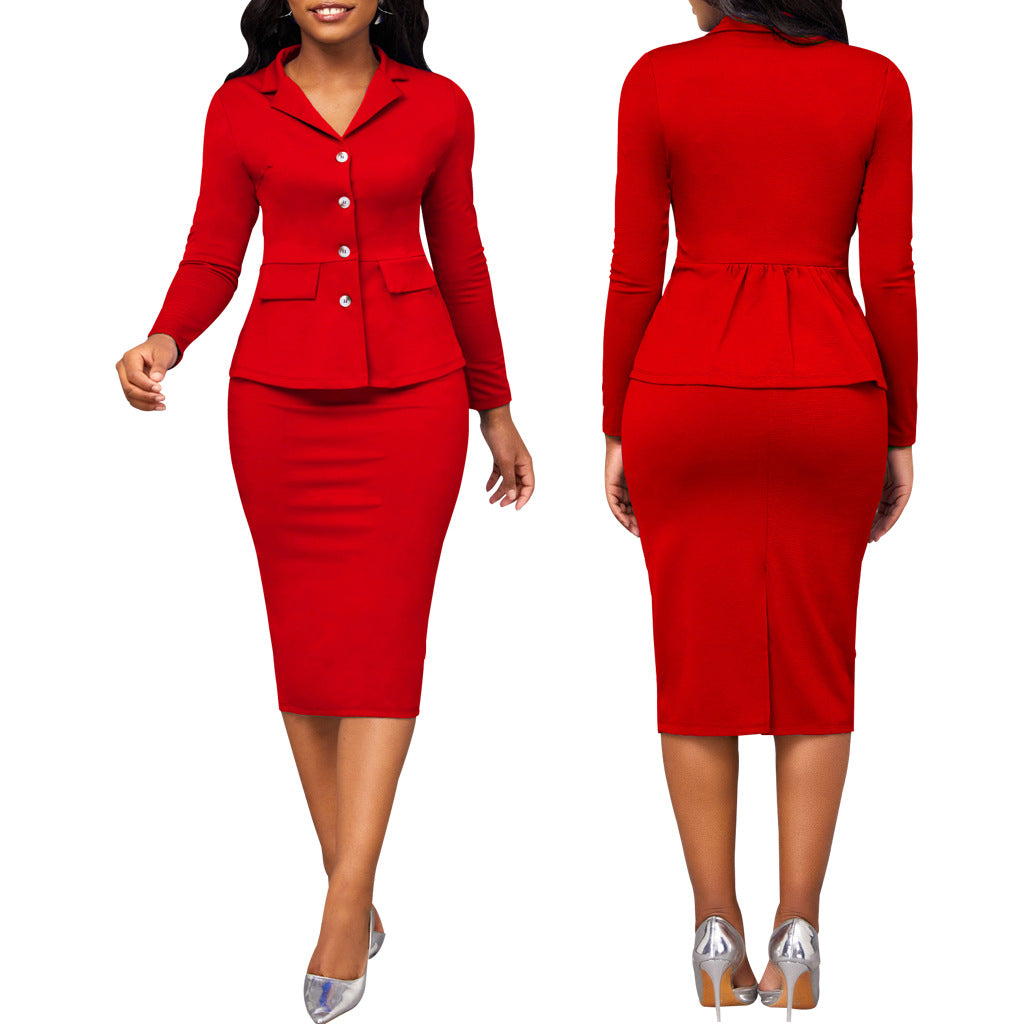 Chic Two-Piece Ladies Suit - Elena-Red-S-The Livary