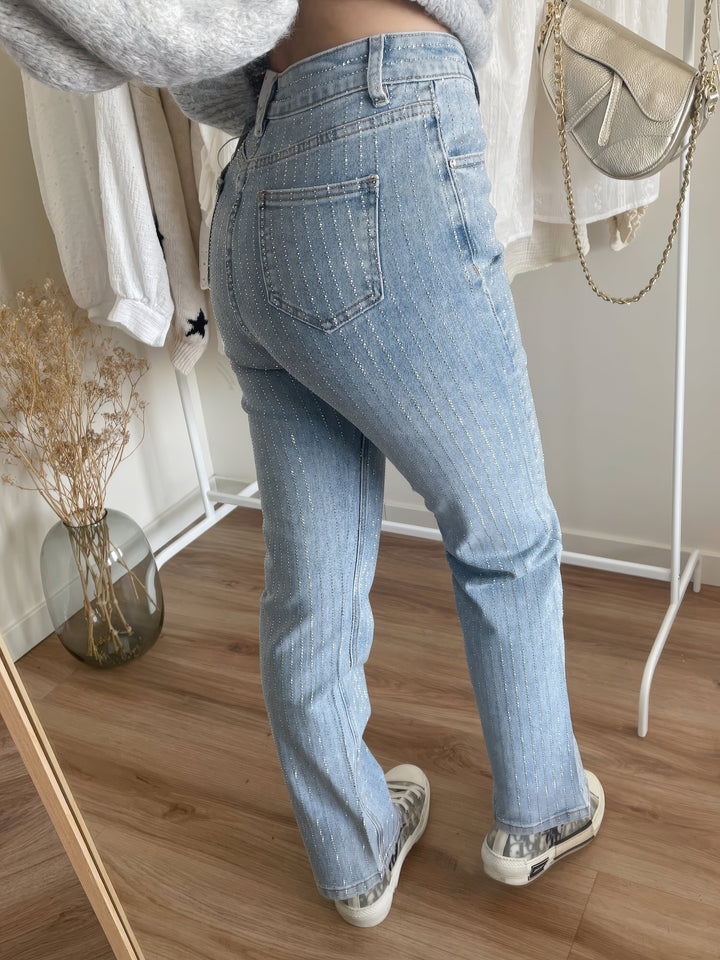Glitter Ladies Jeans - Luminara-S-Light Blue Striped-The Livary
