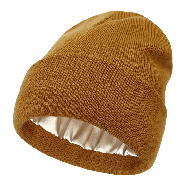 Winter Beanie with Silk Lining - Noor-Brown-The Livary