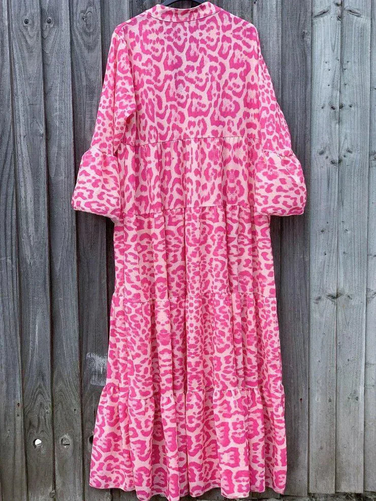 Trendy Maxi Dress with Pink Leopard Print - ChicSafari-S-The Livary